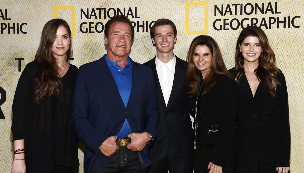 Schwarzenegger siblings smiling together, highlighting Christopher’s trim figure