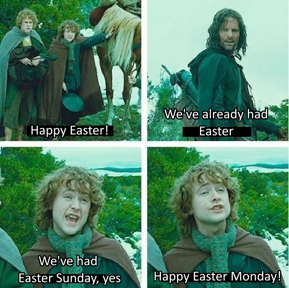 Collage of top Easter 2025 memes including Egg-Flation Calculator and AI Chocolate Jesus